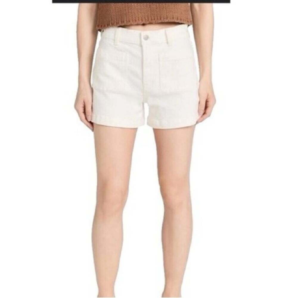 Madewell Camp Elastic Waist Stripe High Rise Shorts Cream Beige Size Medium